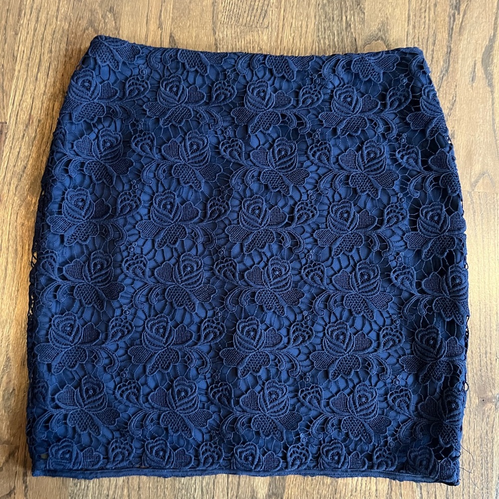 Navy blue lace pencil skirt